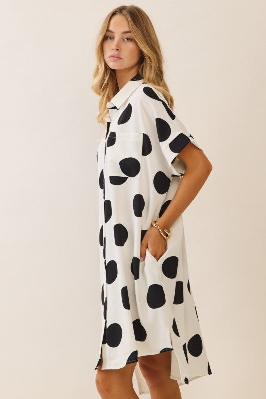 Polka Dot Button-Down Shirt Dress