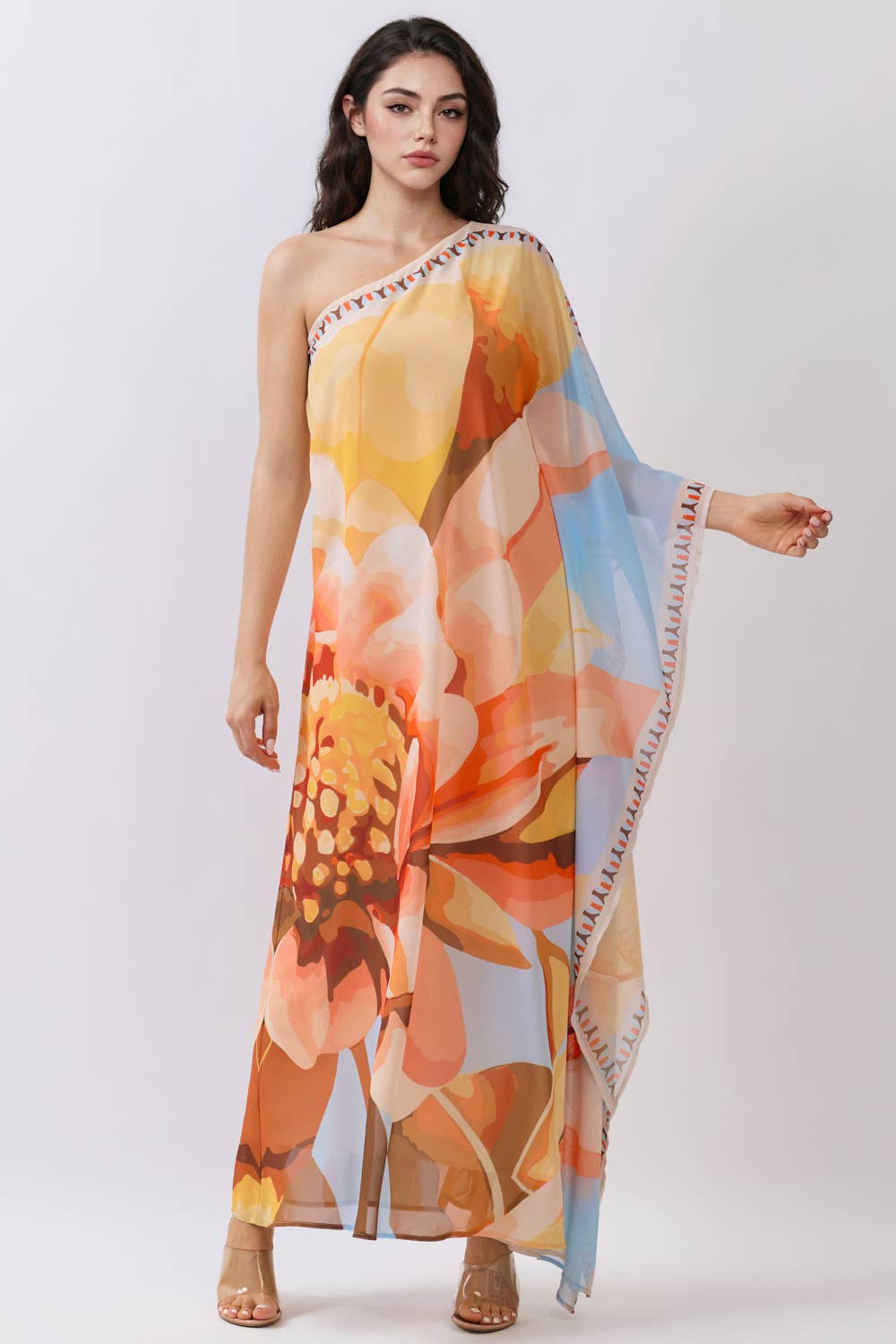 One-Shoulder Chiffon Maxi Dress with Draped Detail