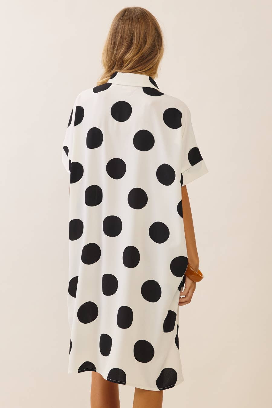 Oddi - Plus Short Sleeve Polka Dot Button-down Dress Shirt