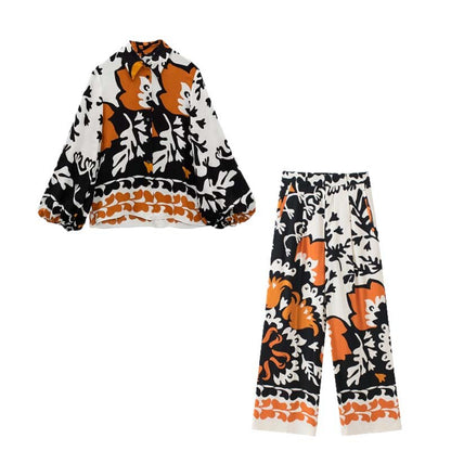 Woman Pieces Fashion Printed Shirt Casual Long Sleeve Top Women Pants Sets Ladies Suit -  Nueva Moda Boutique By Giselly 