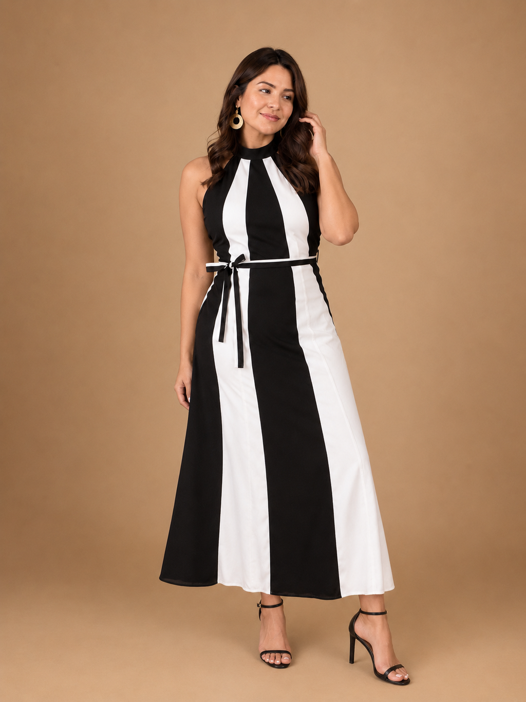 Color Block Halter Maxi Dress