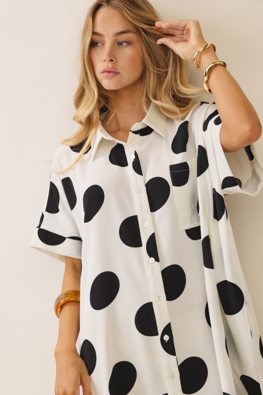 Polka Dot Button-Down Shirt Dress