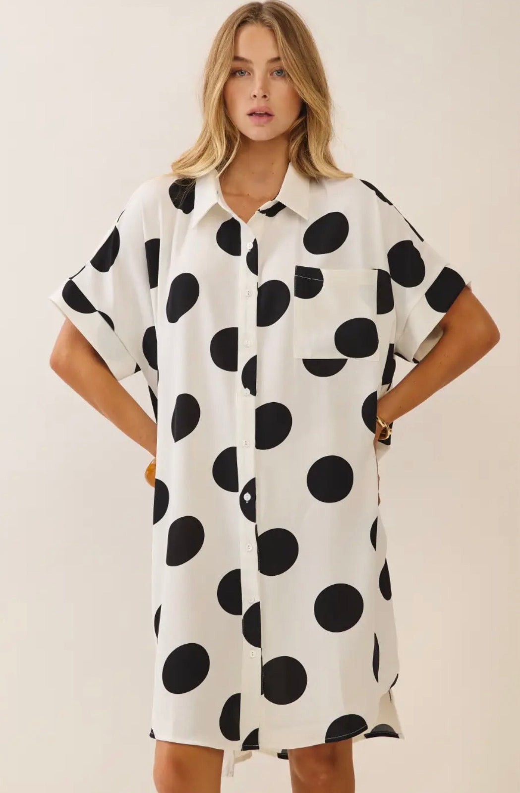 Polka Dot Button-Down Shirt Dress