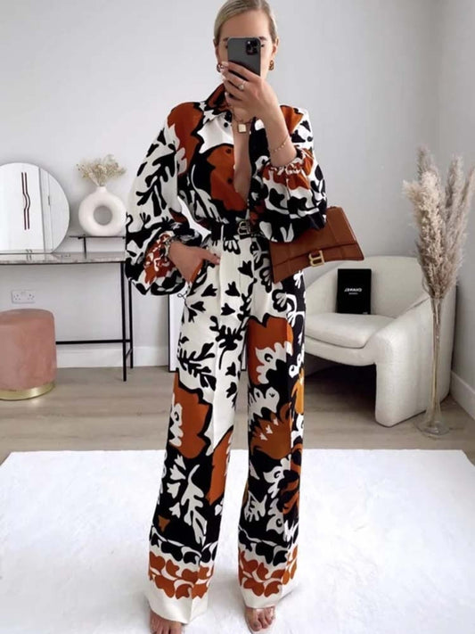 Woman Pieces Fashion Printed Shirt Casual Long Sleeve Top Women Pants Sets Ladies Suit -  Nueva Moda Boutique By Giselly 