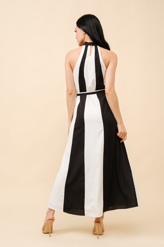 Color Block Halter Maxi Dress