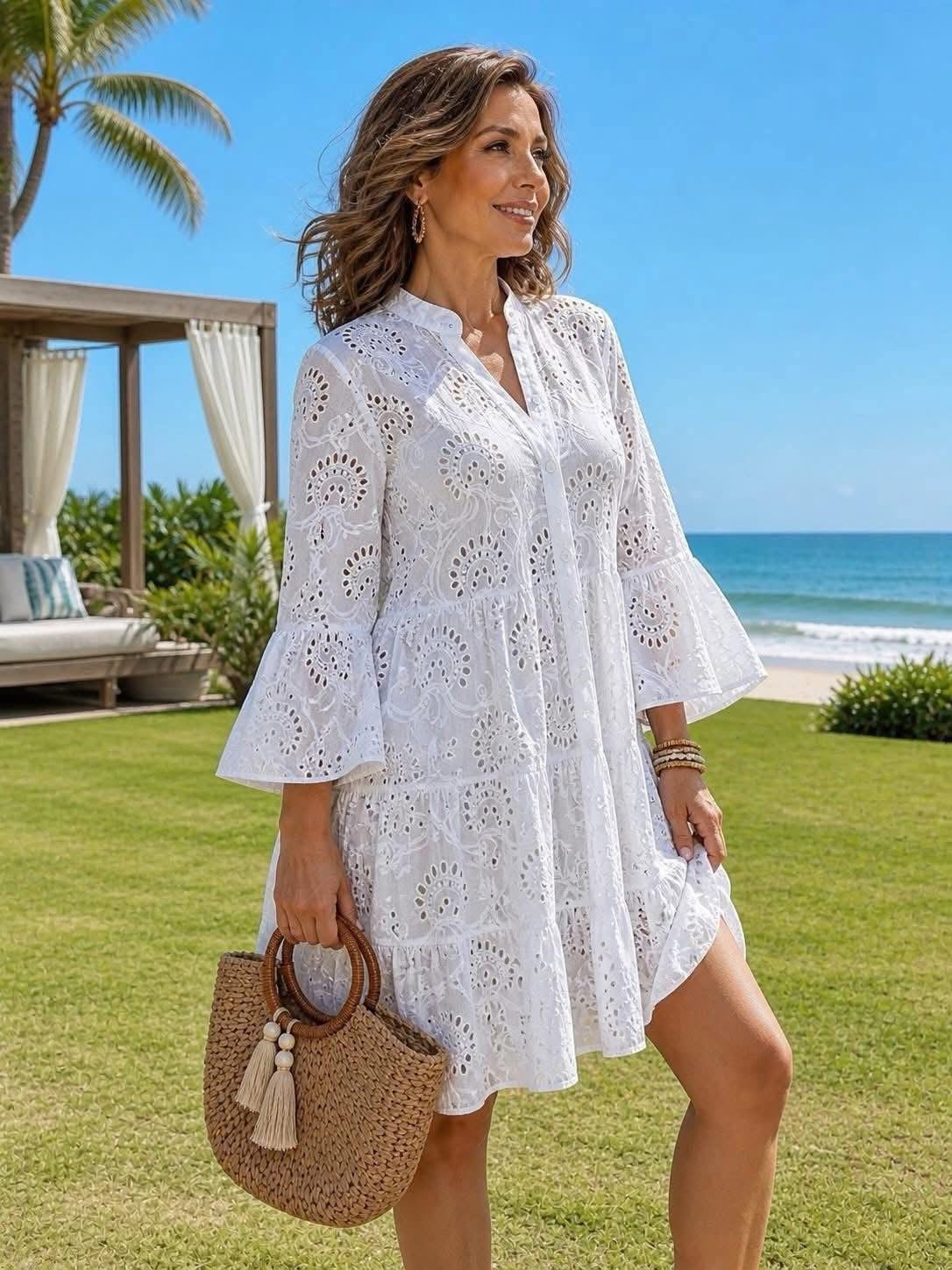 Full Size Eyelet Ruffled Hem Tiered Dress Plus Size