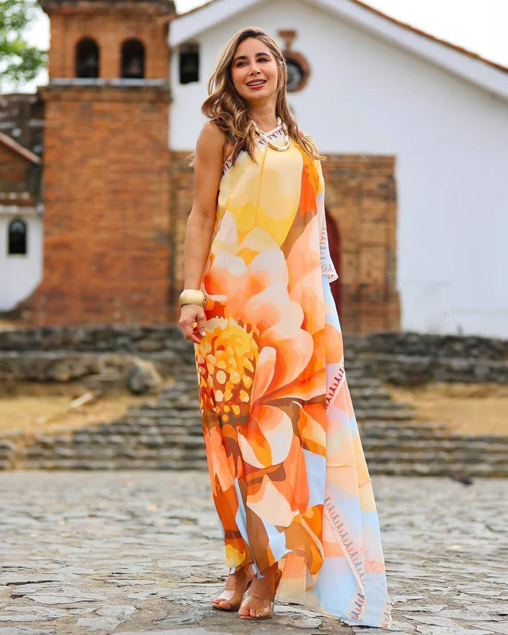 One-Shoulder Chiffon Maxi Dress with Draped Detail