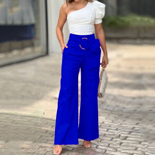 Women's Pants Women Evening Dress Traf Casual Fashion Solid Lace Up Loose Official Clothing Color-Block Wide Leg Trousers -  Nueva Moda Boutique By Giselly 