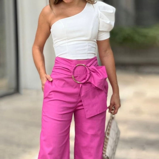 Women's Pants Women Evening Dress Traf Casual Fashion Solid Lace Up Loose Official Clothing Color-Block Wide Leg Trousers -  Nueva Moda Boutique By Giselly 