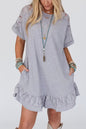 Light Grey Lace Floral Patchwork Ruffled T-shirt Dress