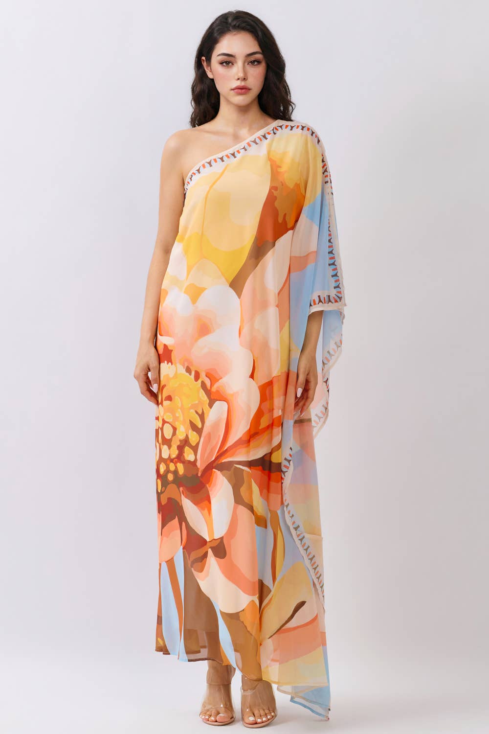 One-Shoulder Chiffon Maxi Dress with Draped Detail