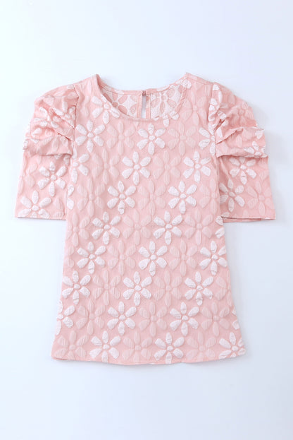 Puff Sleeve Round Neck Blouse -  Nueva Moda Boutique By Giselly 