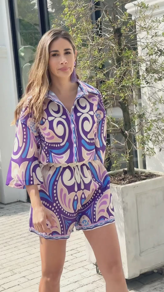 Violet Print Romper
