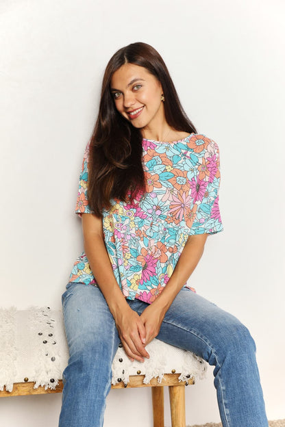 Double Take Floral Round Neck Babydoll Top -  Nueva Moda Boutique By Giselly 