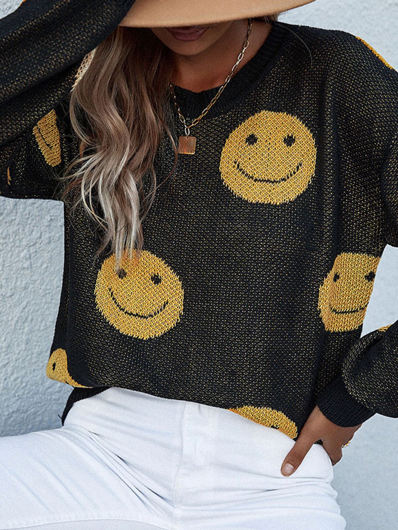 Smiley Face Sweater -  Nueva Moda Boutique By Giselly 