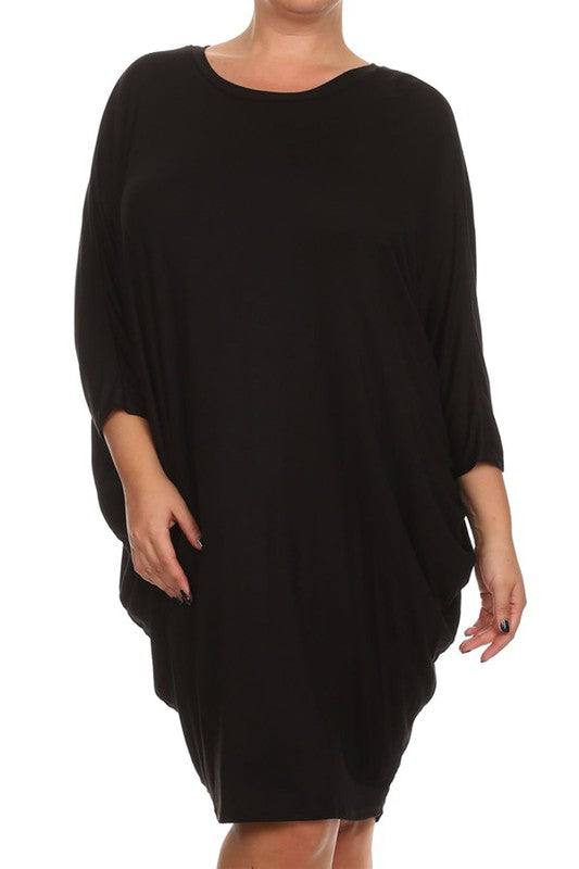 Solid 3/4 sleeve short midi dress -  Nueva Moda Boutique By Giselly 