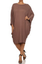 Solid 3/4 sleeve short midi dress -  Nueva Moda Boutique By Giselly 