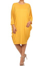 Solid 3/4 sleeve short midi dress -  Nueva Moda Boutique By Giselly 
