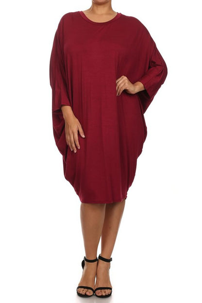 Solid 3/4 sleeve short midi dress -  Nueva Moda Boutique By Giselly 