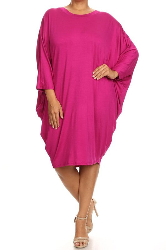 Solid 3/4 sleeve short midi dress -  Nueva Moda Boutique By Giselly 