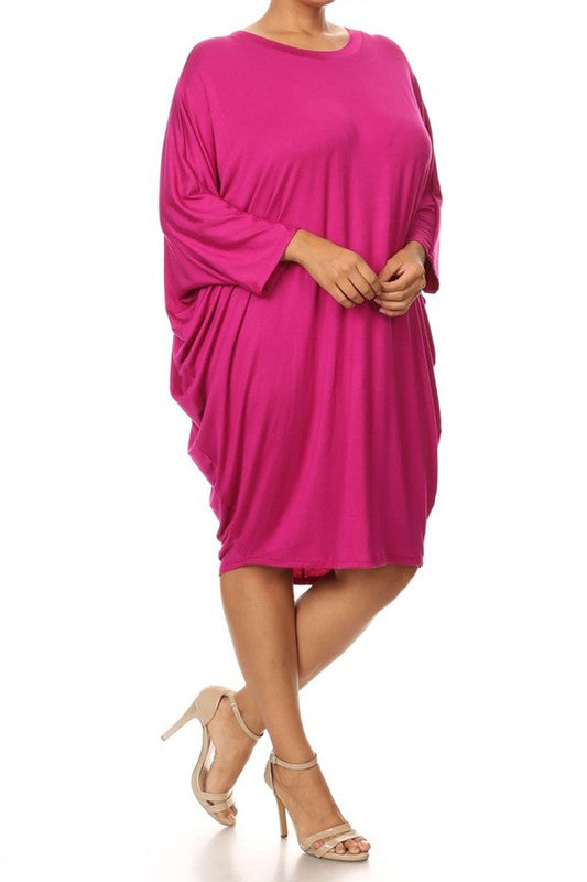 Solid 3/4 sleeve short midi dress -  Nueva Moda Boutique By Giselly 