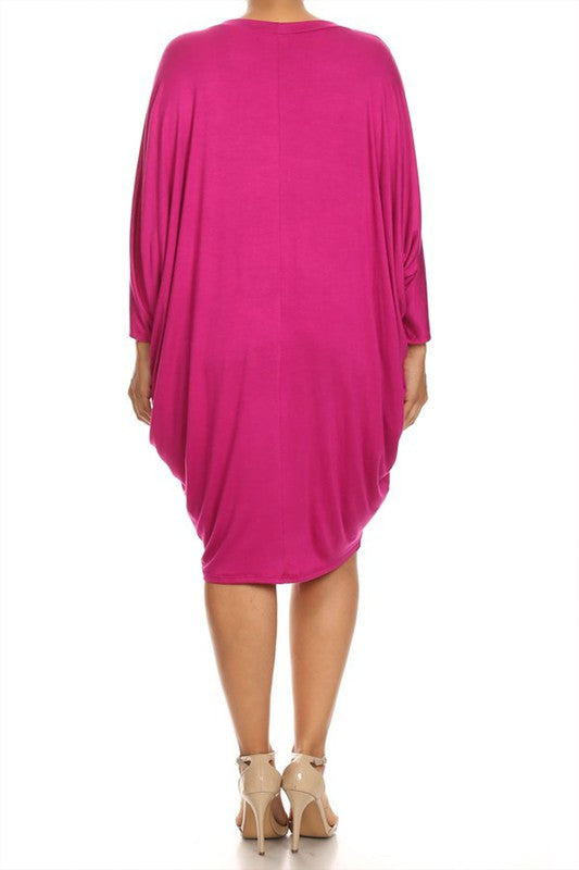 Solid 3/4 sleeve short midi dress -  Nueva Moda Boutique By Giselly 