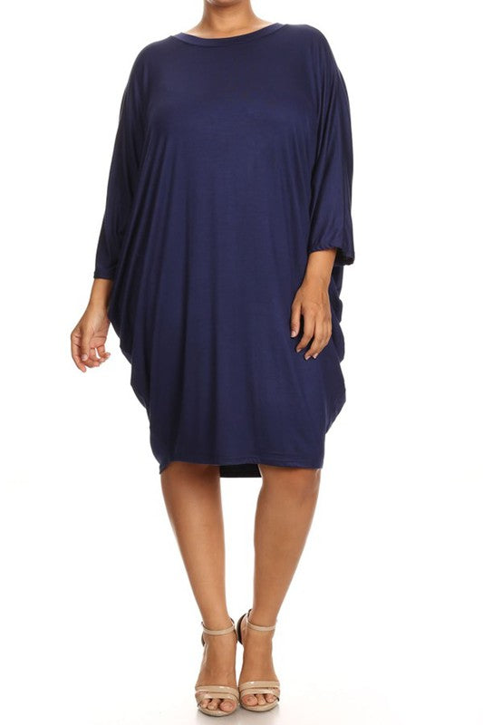 Solid 3/4 sleeve short midi dress -  Nueva Moda Boutique By Giselly 