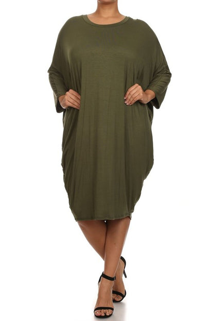 Solid 3/4 sleeve short midi dress -  Nueva Moda Boutique By Giselly 
