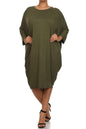 Solid 3/4 sleeve short midi dress -  Nueva Moda Boutique By Giselly 