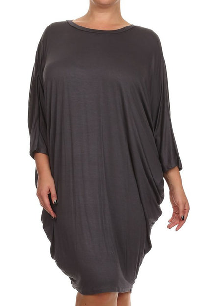 Solid 3/4 sleeve short midi dress -  Nueva Moda Boutique By Giselly 