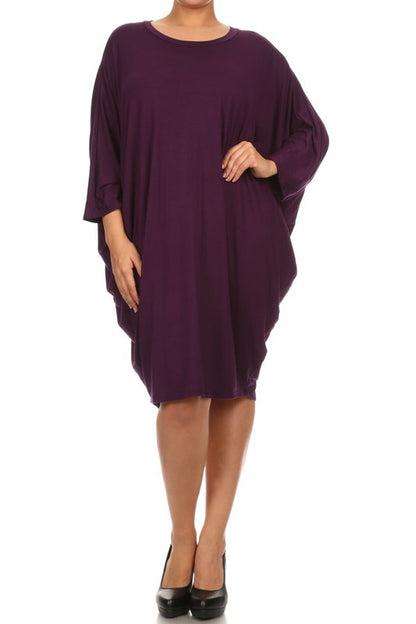 Solid 3/4 sleeve short midi dress -  Nueva Moda Boutique By Giselly 