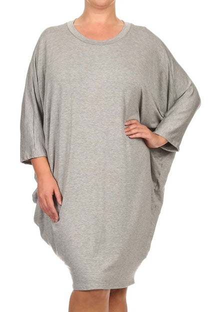 Solid 3/4 sleeve short midi dress -  Nueva Moda Boutique By Giselly 