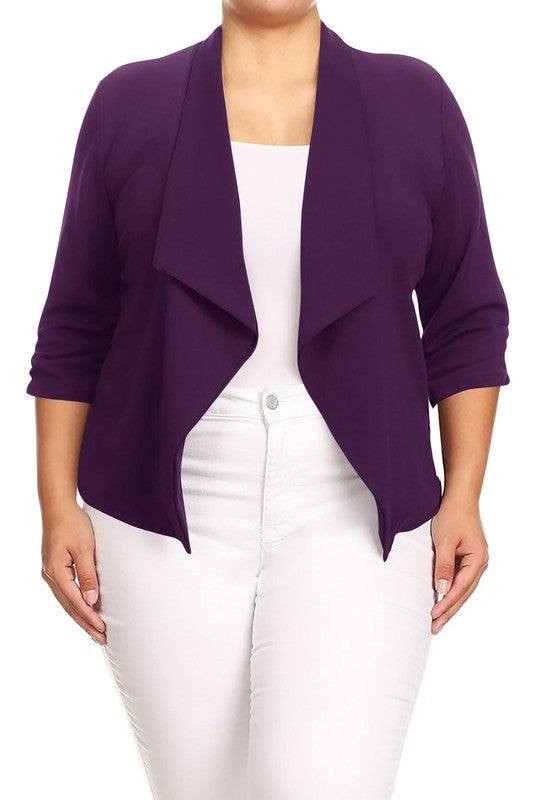 Plus size Solid waist length jacket in a loose fit -  Nueva Moda Boutique By Giselly 
