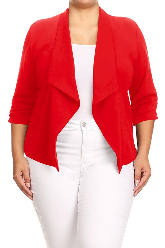 Plus size Solid waist length jacket in a loose fit -  Nueva Moda Boutique By Giselly 
