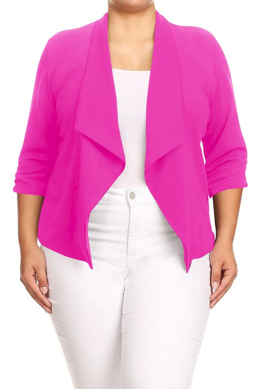 Plus size Solid waist length jacket in a loose fit -  Nueva Moda Boutique By Giselly 