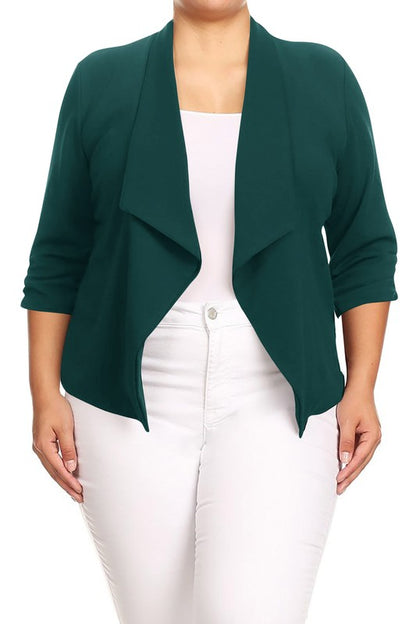 Plus size Solid waist length jacket in a loose fit -  Nueva Moda Boutique By Giselly 