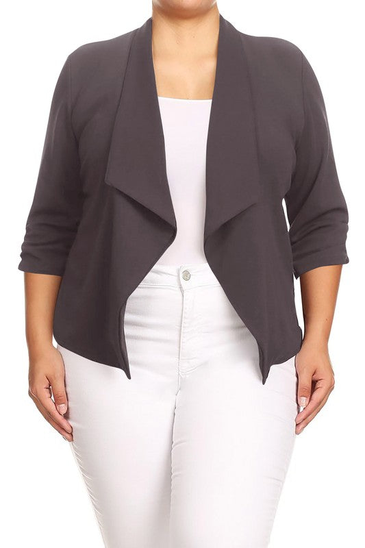 Plus size Solid waist length jacket in a loose fit -  Nueva Moda Boutique By Giselly 