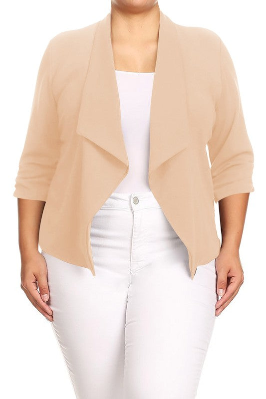 Plus size Solid waist length jacket in a loose fit -  Nueva Moda Boutique By Giselly 
