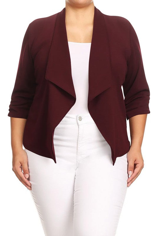 Plus size Solid waist length jacket in a loose fit -  Nueva Moda Boutique By Giselly 