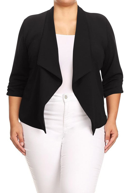 Plus size Solid waist length jacket in a loose fit -  Nueva Moda Boutique By Giselly 