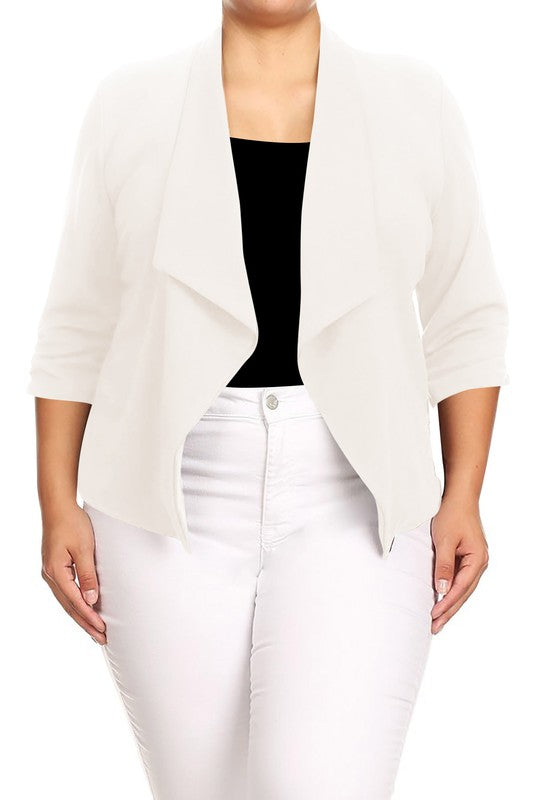 Plus size Solid waist length jacket in a loose fit -  Nueva Moda Boutique By Giselly 