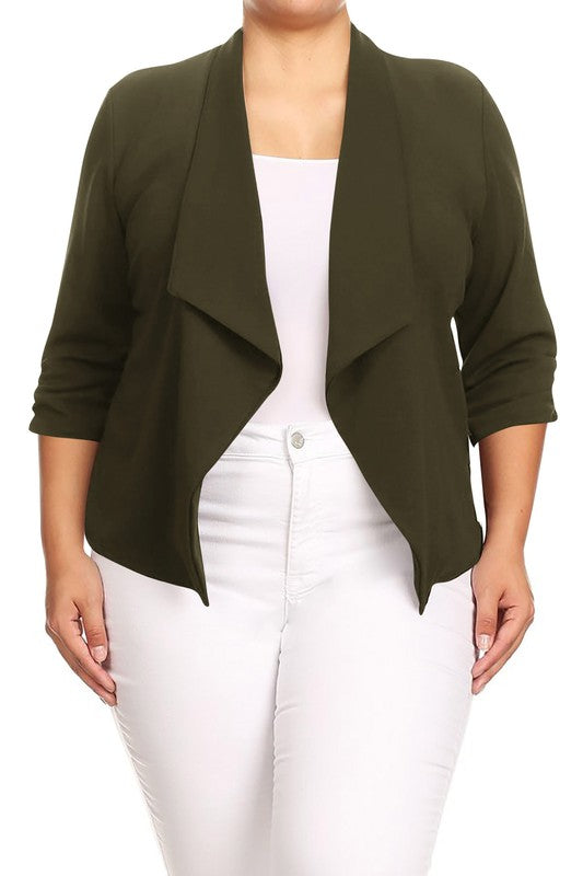 Plus size Solid waist length jacket in a loose fit -  Nueva Moda Boutique By Giselly 