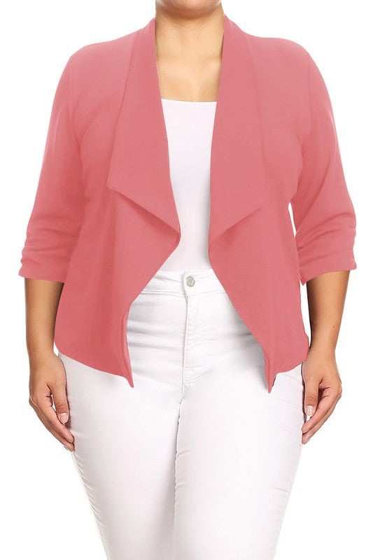 Plus size Solid waist length jacket in a loose fit -  Nueva Moda Boutique By Giselly 
