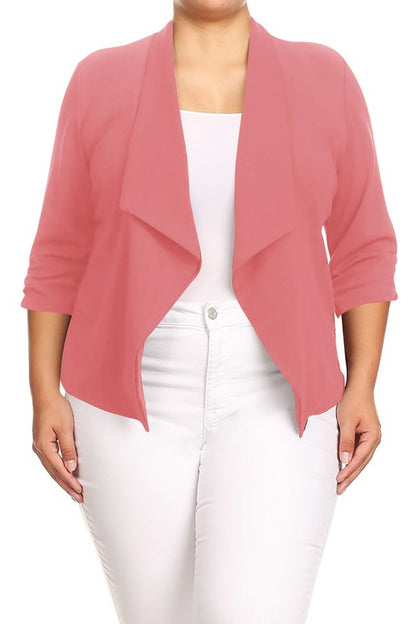 Plus size Solid waist length jacket in a loose fit -  Nueva Moda Boutique By Giselly 