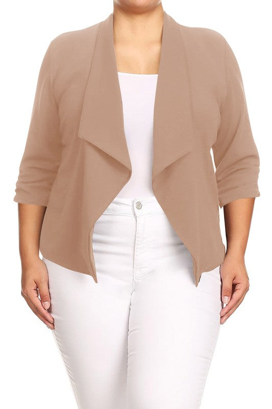 Plus size Solid waist length jacket in a loose fit -  Nueva Moda Boutique By Giselly 
