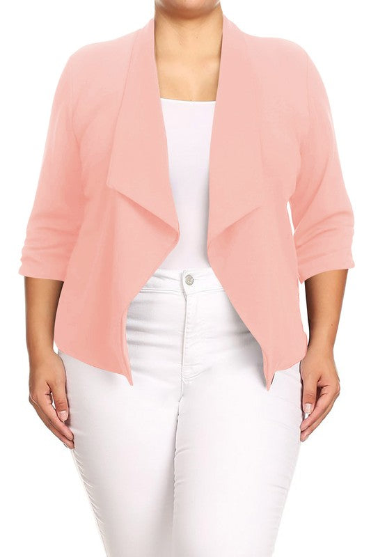 Plus size Solid waist length jacket in a loose fit -  Nueva Moda Boutique By Giselly 