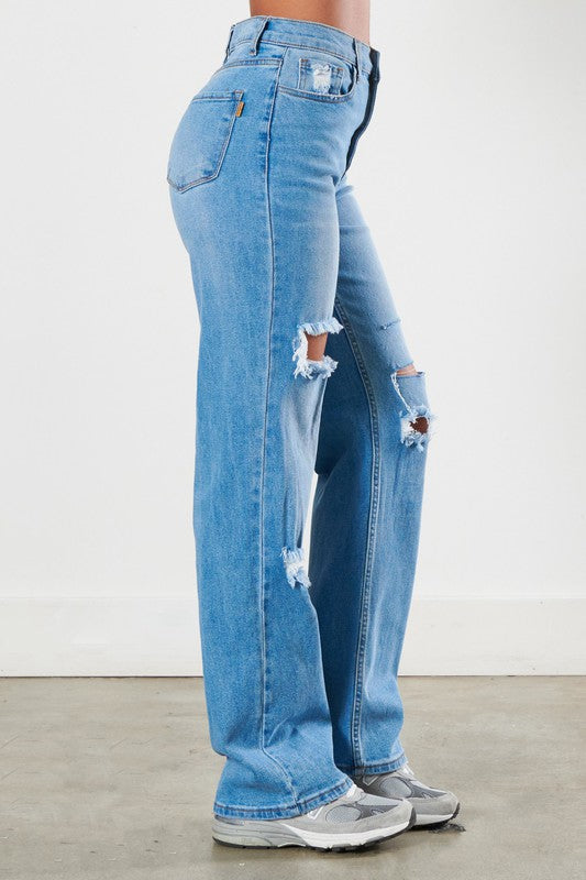 Distressed Wide Leg Jeans -  Nueva Moda Boutique By Giselly 