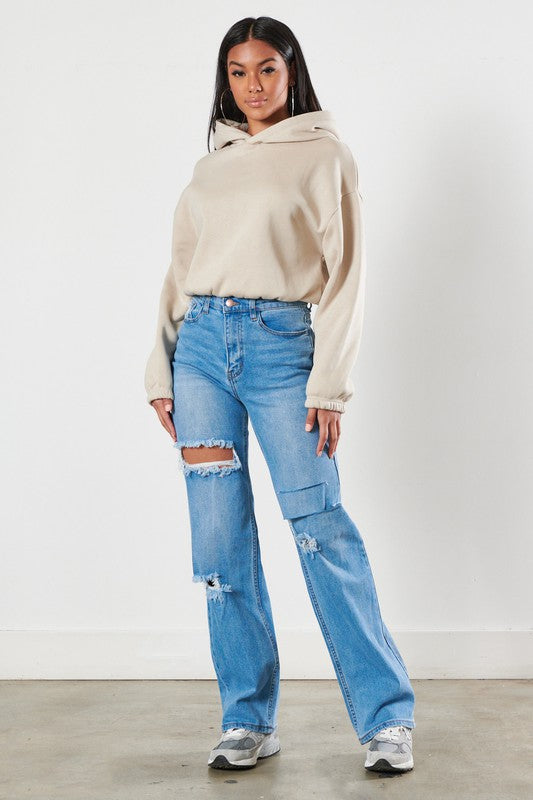 Distressed Wide Leg Jeans -  Nueva Moda Boutique By Giselly 