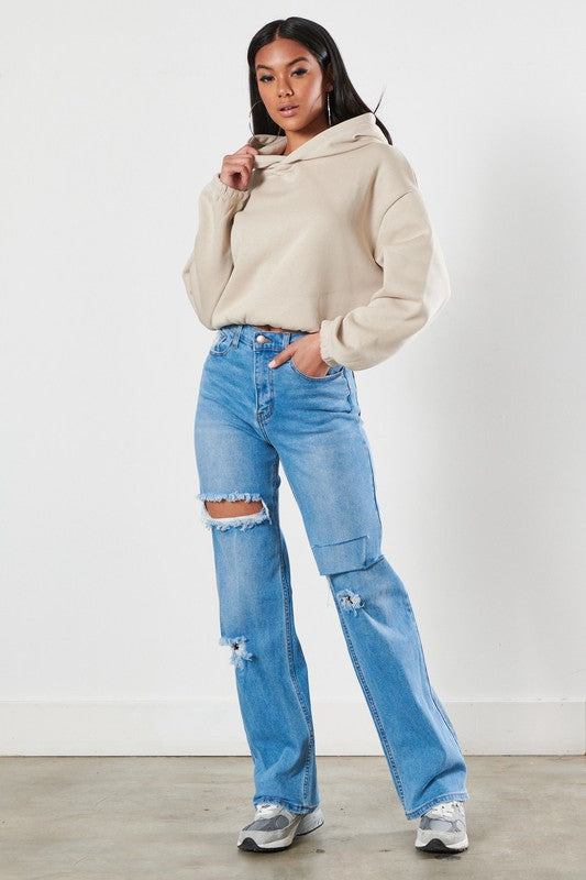 Distressed Wide Leg Jeans -  Nueva Moda Boutique By Giselly 