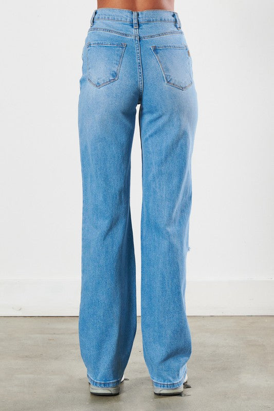 Distressed Wide Leg Jeans -  Nueva Moda Boutique By Giselly 
